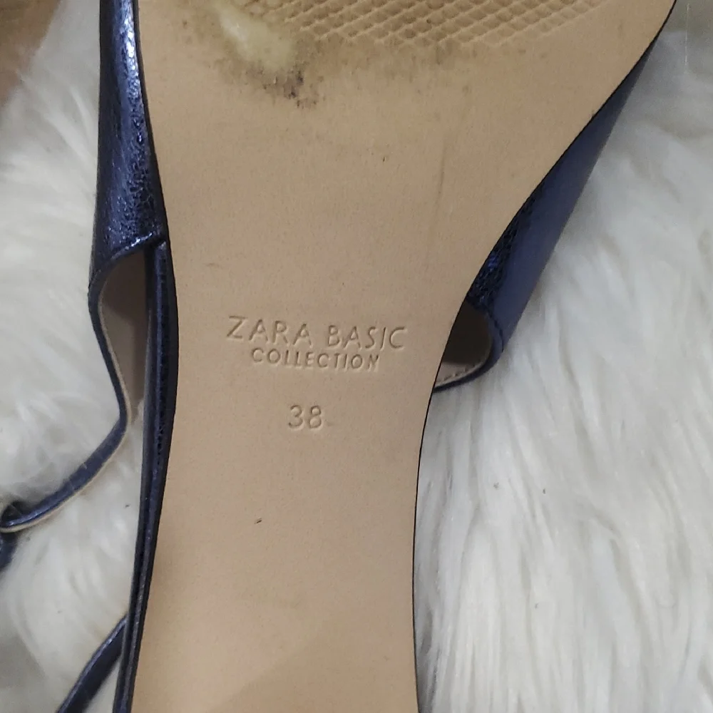 Zara Women's Shiny Blue Slingback Heels - Picture 9 of 12